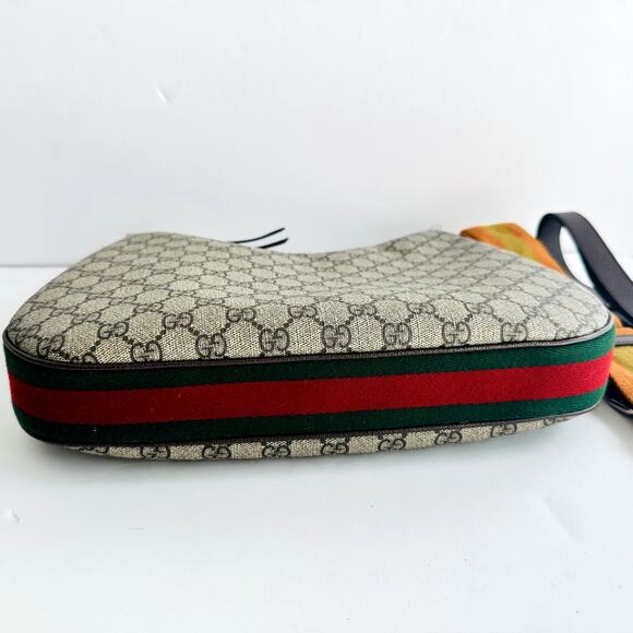 Gucci GG Supreme Monogram Textured Calfskin Web Large Shoulder Bag Beige Ebony - Picture 13 of 16